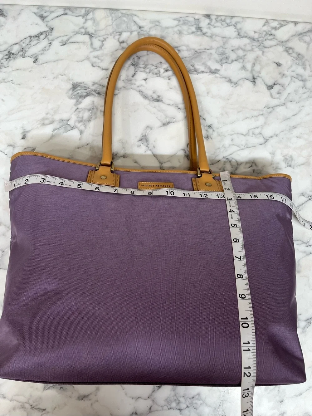 Hartmann purple nylon tote bag leather handles trim travel work bag